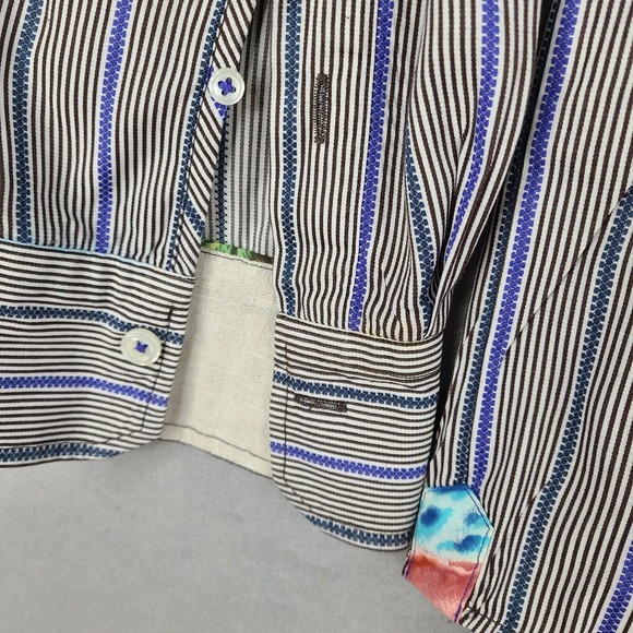 Tommy Bahama Shirt Men's Large White‎ Black Blue Striped Long Sleeve Button Down - Picture 4 of 11